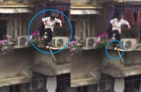 八旬老太为看热闹爬上防盗网 险些摔落自己成“热闹”