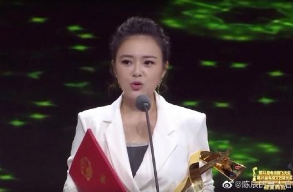 陈辰凭《闪亮的名字》获星光奖 产后首露面状态惊艳