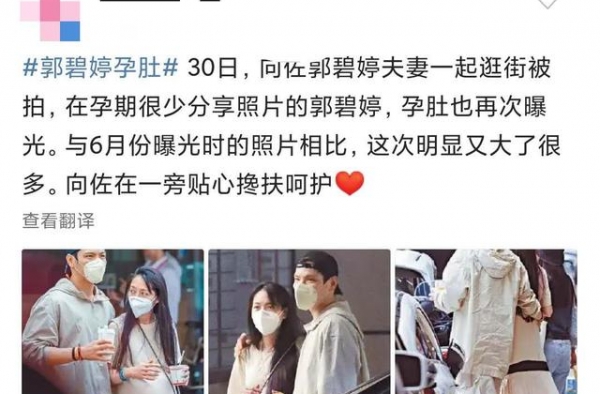向佐郭碧婷被抓拍到一起逛街，罕见孕肚曝光，向佐一旁搀扶很贴心