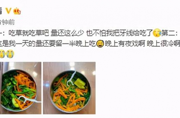 海清晒午餐，只有一小碗蔬菜还要分两顿吃，发文哭诉太难熬