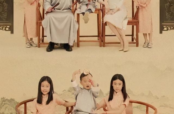 重男轻女？佟大为晒全家福被网友质疑：儿子占C位，俩女儿像丫鬟