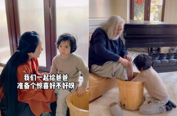 张纪中获混血儿子跪地洗脚，长女比继母还大4岁，真实身份不简单